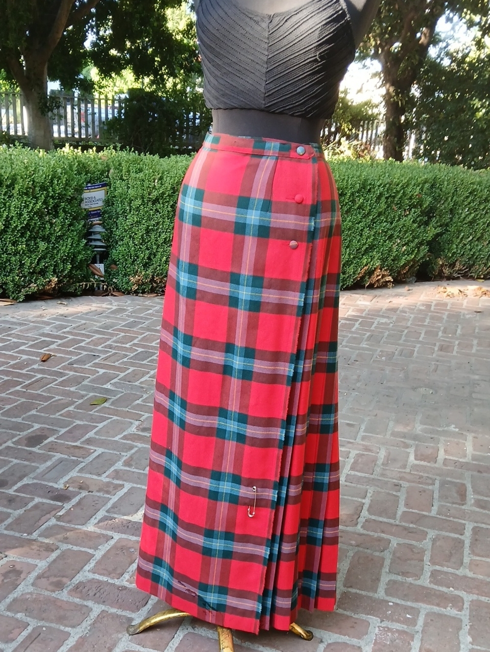 Vintage Aljean Red Plaid Maxi Skirt - Classic Tartan Women's Skirt